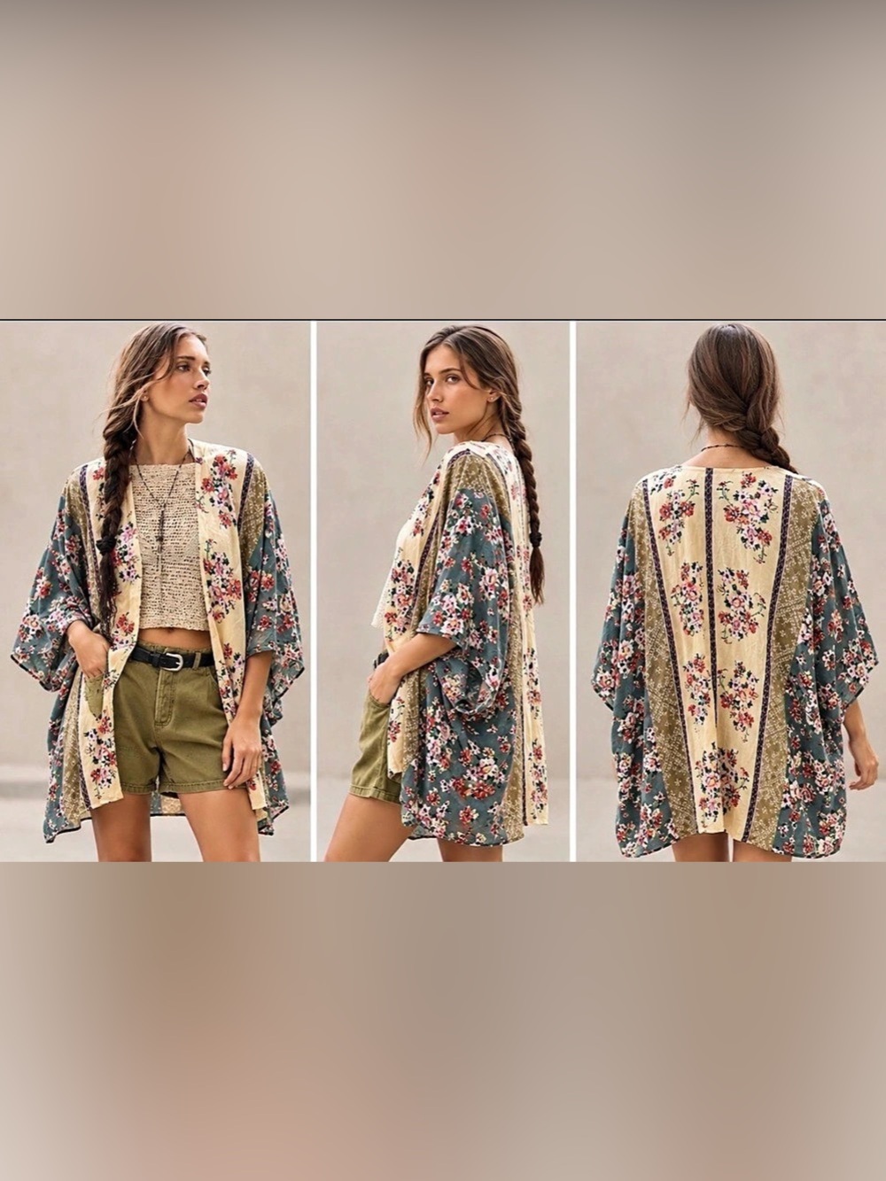 ANGIE Kimono in Green & Cream